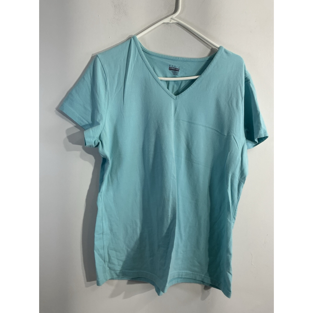 Womans Basic Additions XXL Blue V Neck Short Sleeve T Shirt